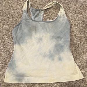 BLUE WHITE YELLOW TIE DYE ATHLETIC RACERBACK TANK TOP SMALL